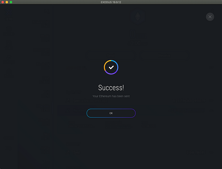 Success screen. Select “OK”