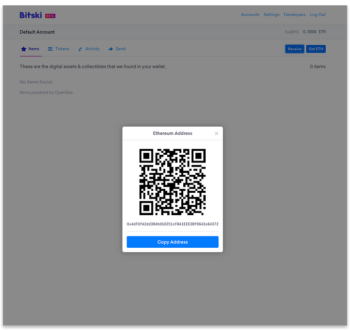 Select “Copy Address” or use QR code
