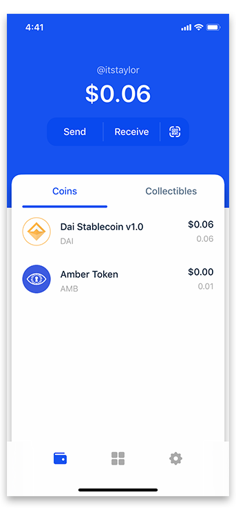 Home Screen: Coinbase Wallet, multi-currency