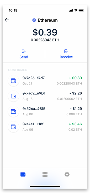 From the main screen, select the desired cryptocurrency and select “Send”