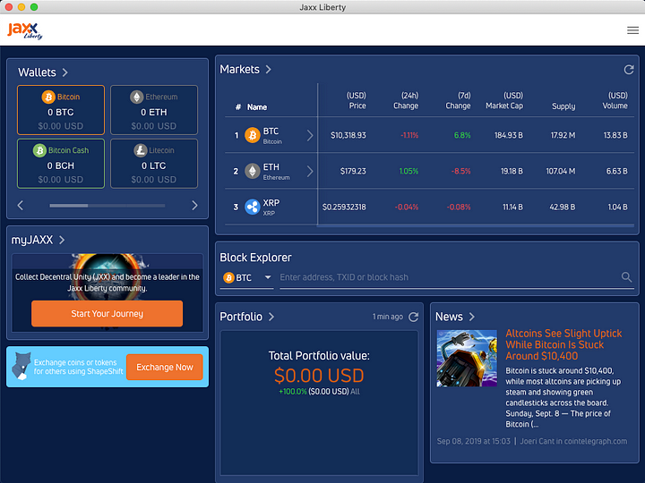 From the main screen select the desired cryptocurrency