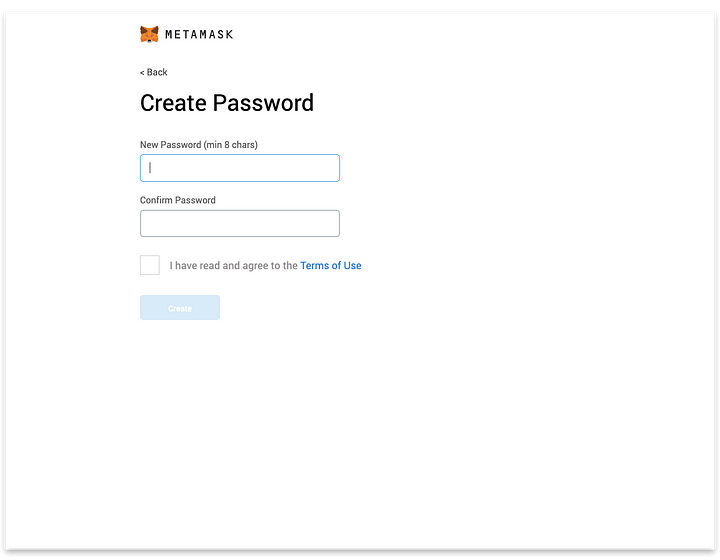 Create a password, accept the Terms of Use