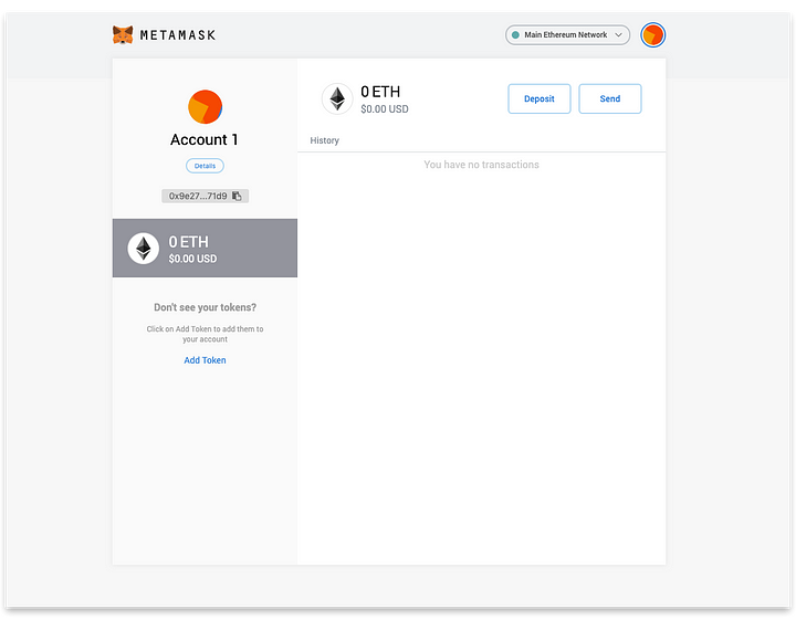 Home Screen: MetaMask, Ethereum only