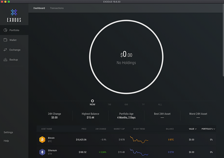 Home Screen: Exodus, multi-currency