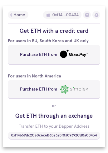 Select a 3rd party site to buy crypto