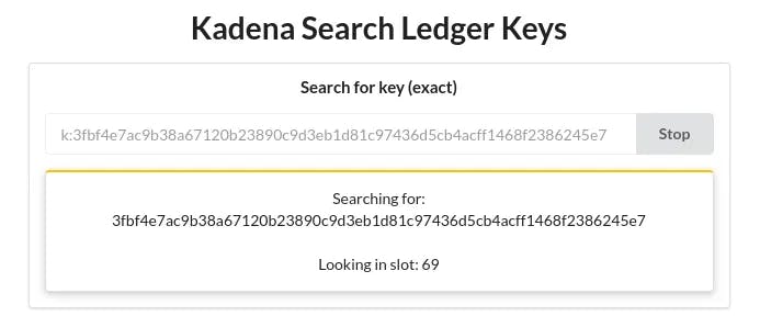 Search in progress for a ledger key 3fbf4e7ac…