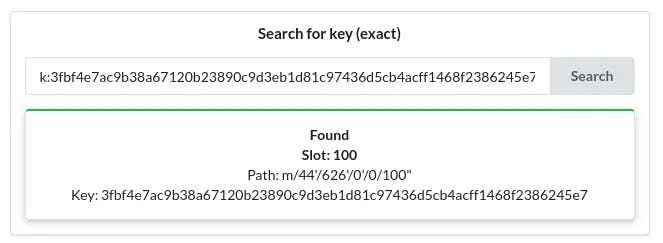 Key found in index (slot) 100