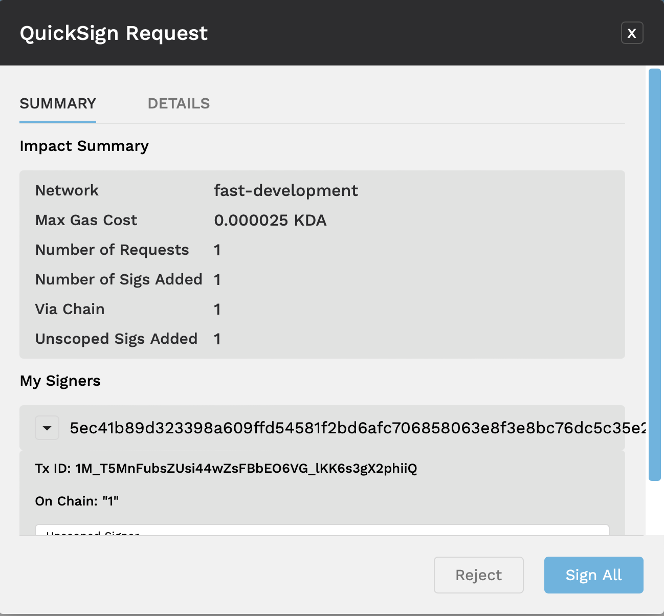 Sample QuickSign request